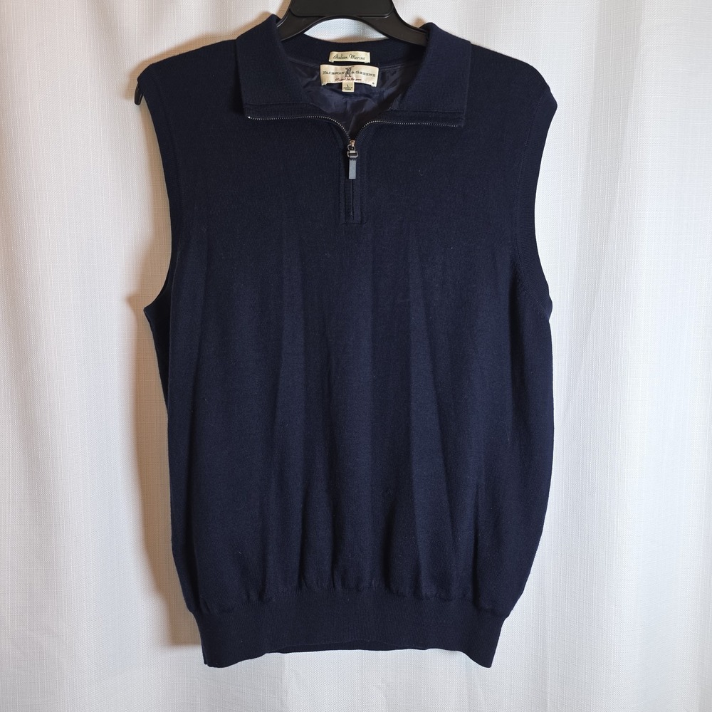 Fairway & Greene Golf Vest Men's L Navy 100% Italian Merino Wool Lined Classic